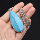 Turquoise Water Droplet Shape Pendant Necklace with Silver Edge