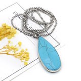 Turquoise Water Droplet Shape Pendant Necklace with Silver Edge
