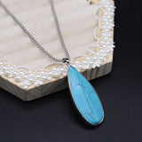 Turquoise Water Droplet Shape Pendant Necklace with Silver Edge