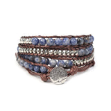 4-Layered Natural Vein Stone Wrap Bracelet with Alloy Beads