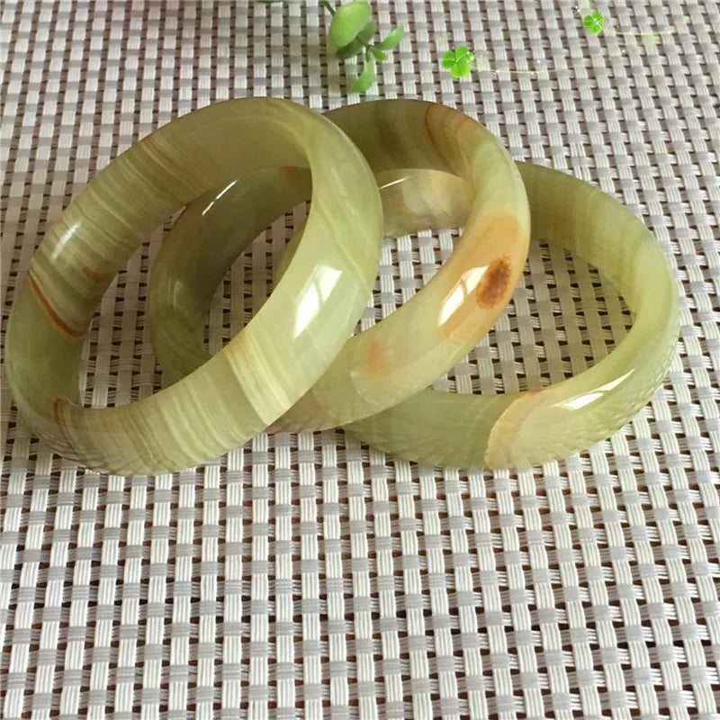 Hand Carved Wide Stripe Jade Bracelet Men's Women's Jewelry