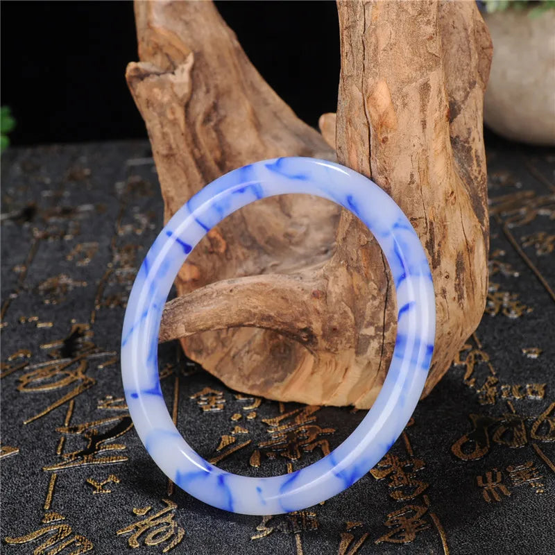 Jade Round Bangle Bracelet Jadeite Carved Charm Amulet for Women Men