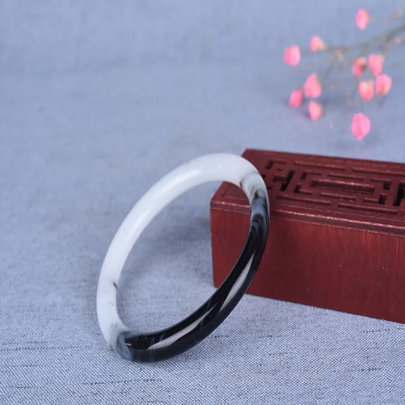 Natural Hand-carved Round Bar Jade Bracelet Jewelry