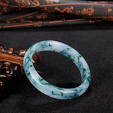 Jade Wide Strip Bracelet Sky Floating Flower Jewelry