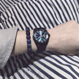 Blue-vein Stone Bracelets Round Frosted Beads Elastic Rope Unisex Charm Bracelet