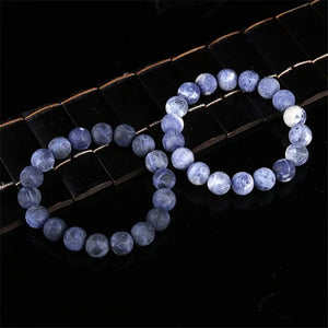 Blue-vein Stone Bracelets Round Frosted Beads Elastic Rope Unisex Charm Bracelet