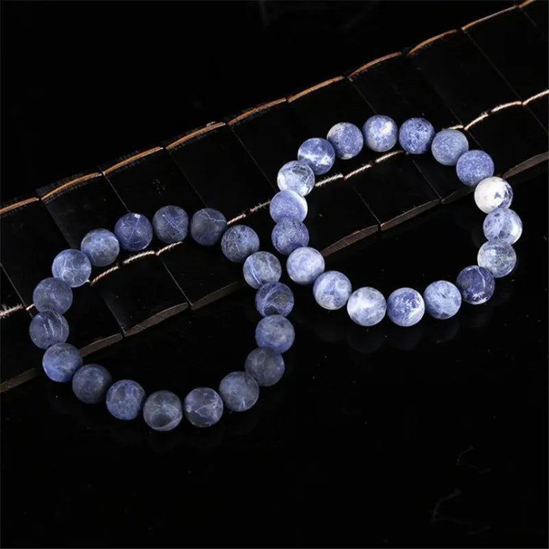 Blue-vein Stone Bracelets Round Frosted Beads Elastic Rope Unisex Charm Bracelet