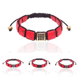 Square Red Turquoise Stone & CZ Beads Macrame Bracelet