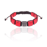 Square Red Turquoise Stone & CZ Beads Macrame Bracelet