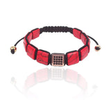 Square Red Turquoise Stone & CZ Beads Macrame Bracelet