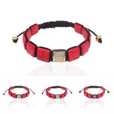 Square Red Turquoise Stone & CZ Beads Macrame Bracelet