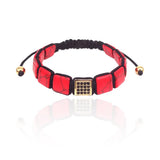 Square Red Turquoise Stone & CZ Beads Macrame Bracelet