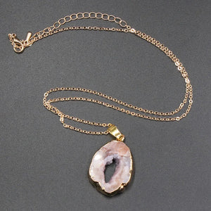 Natural Brazil Agate Geode Slice Pendant Crystal Stone Druzy Necklace