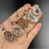 Natural Brazil Agate Geode Slice Pendant Crystal Stone Druzy Necklace