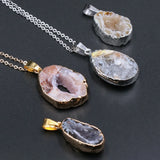 Natural Brazil Agate Geode Slice Pendant Crystal Stone Druzy Necklace