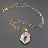 Natural Brazil Agate Geode Slice Pendant Crystal Stone Druzy Necklace
