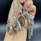 Natural Brazil Agate Geode Slice Pendant Crystal Stone Druzy Necklace