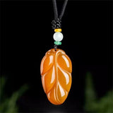 Brazilian Agate Chalcedony Red Leaf Pendant Necklace