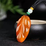 Brazilian Agate Red Leaf Pendant Necklace