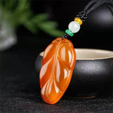 Brazilian Agate Chalcedony Red Leaf Pendant Necklace