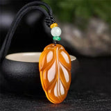 Brazilian Agate Chalcedony Red Leaf Pendant Necklace