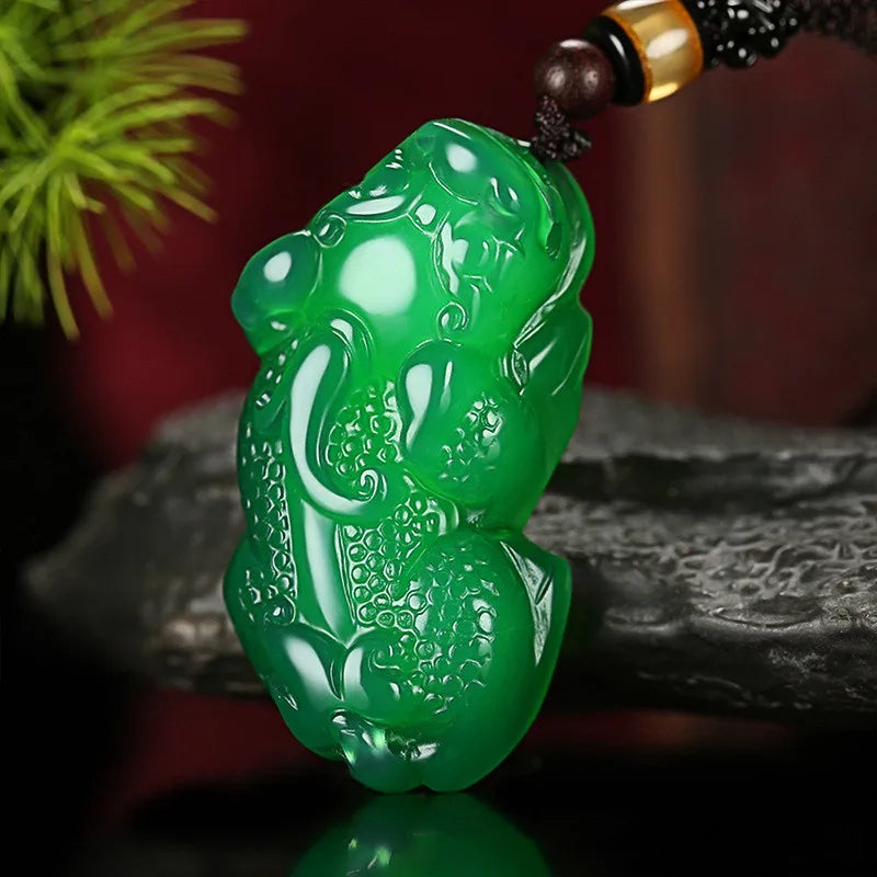 Green Agate and Jade Chalcedony Fortune Pendant
