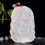 Brazilian High Ice Jade Pith Dragon Guanyin Pendant