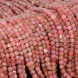 Brazilian Rhodonite Edge Faceted Cube Beads 4mm-4.2mm