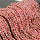Brazilian Rhodonite Edge Faceted Cube Beads 4mm-4.2mm