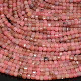 Brazilian Rhodonite Edge Faceted Cube Beads 4mm-4.2mm