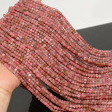 Brazilian Rhodonite Edge Faceted Cube Beads 4mm-4.2mm