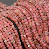 Brazilian Rhodonite Edge Faceted Cube Beads 4mm-4.2mm
