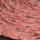 Brazilian Rhodonite Edge Faceted Cube Beads 4mm-4.2mm