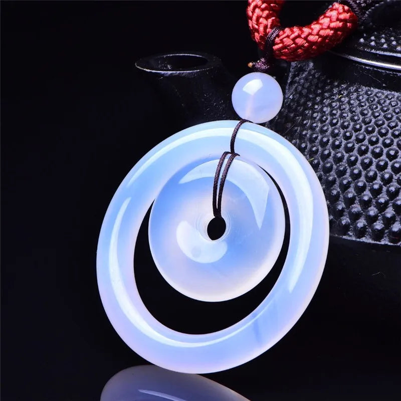 Brazilian Chalcedony Double Donut Pendant Necklace