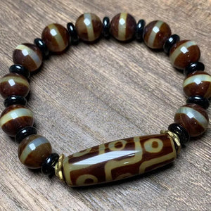 Bright Agate String with Nine Eye DZi Beads Bracelet