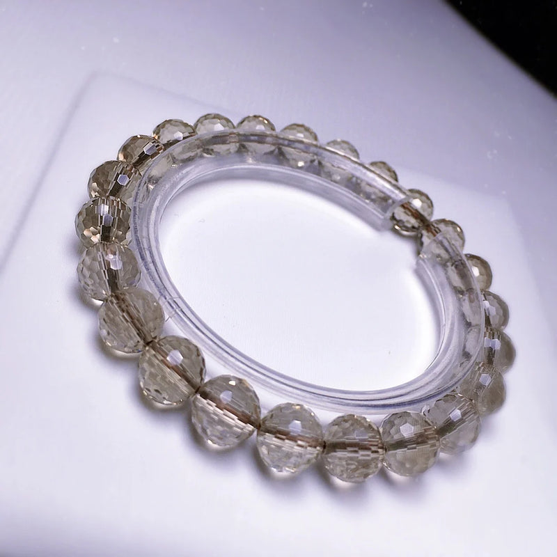 Natural Brown Crystal Bracelet 8mm Beads 128 Facets Jewelry Unisex Style