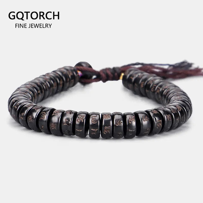 Hand Carved Wooden Buddha Beads Bracelet for Women and Men