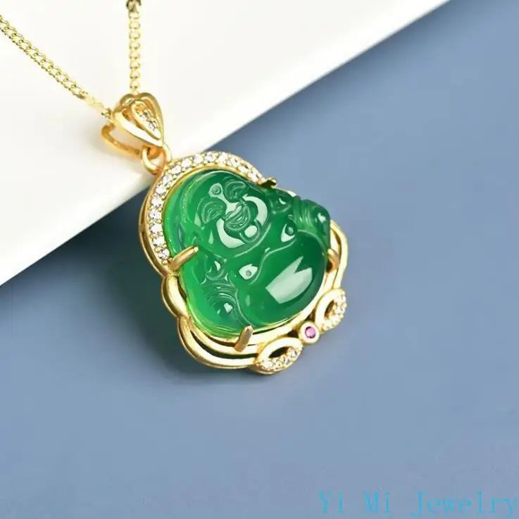 Natural Zircon Crystal Buddha Pendant Necklace for Women