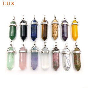 Pink Crystal Hexagonal Column Pendant Necklace for Women