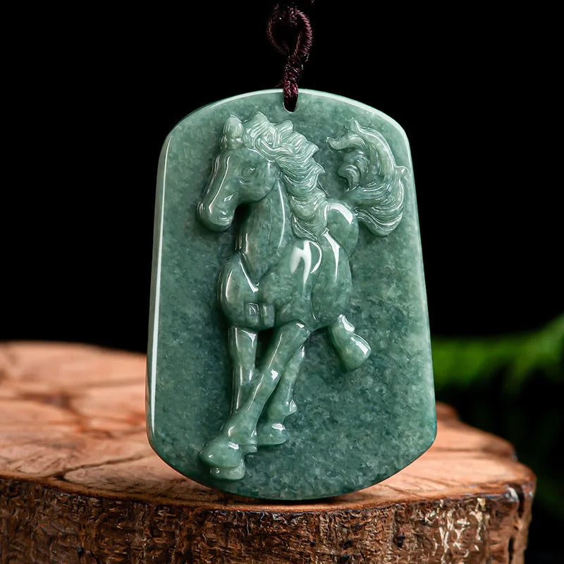Natural Burma A Jadeite Beans Zodiac Horse Pendant