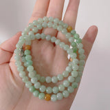 Natural Burma Light Green Jade Necklace Tri-color Round Bead Necklace Women