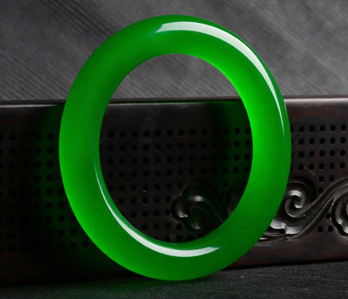 Dark Green Burma Ice Jade Round Bar Bracelet for Women