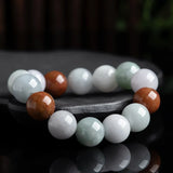 Natural Burma Jade 13mm Tricolor Hand String Ice Jadeite Beads Bracelet