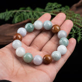 Natural Burma Jade 13mm Tricolor Hand String Ice Jadeite Beads Bracelet