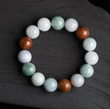 Natural Burma Jade 13mm Tricolor Hand String Ice Jadeite Beads Bracelet
