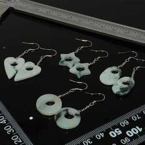 Natural Burma Jadeite Hollow 925 Silver Earring Pendants, 10-18mm