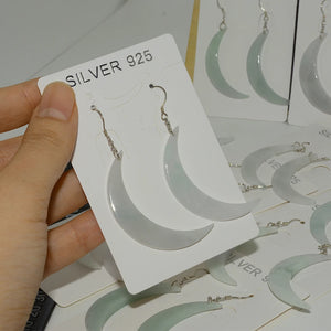 Burma Jade Waxing Crescent Moon Earring Pendants 925 Silver 8-10mmx40mm-45mm