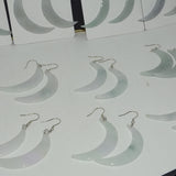 Burma Jade Waxing Crescent Moon Earring Pendants 925 Silver 8-10mmx40mm-45mm
