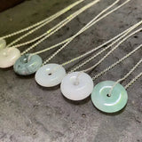 Natural Burma Jade Pendant Necklace Emerald Round Donut Lucky