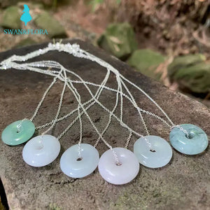 Natural Burma Jade Pendant Necklace Emerald Round Donut Lucky